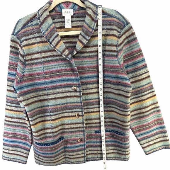 Vintage CLC Wool Sweater Jacket M Rainbow Stripe Shawl Collar Eclectic Boho - Picture 10 of 14